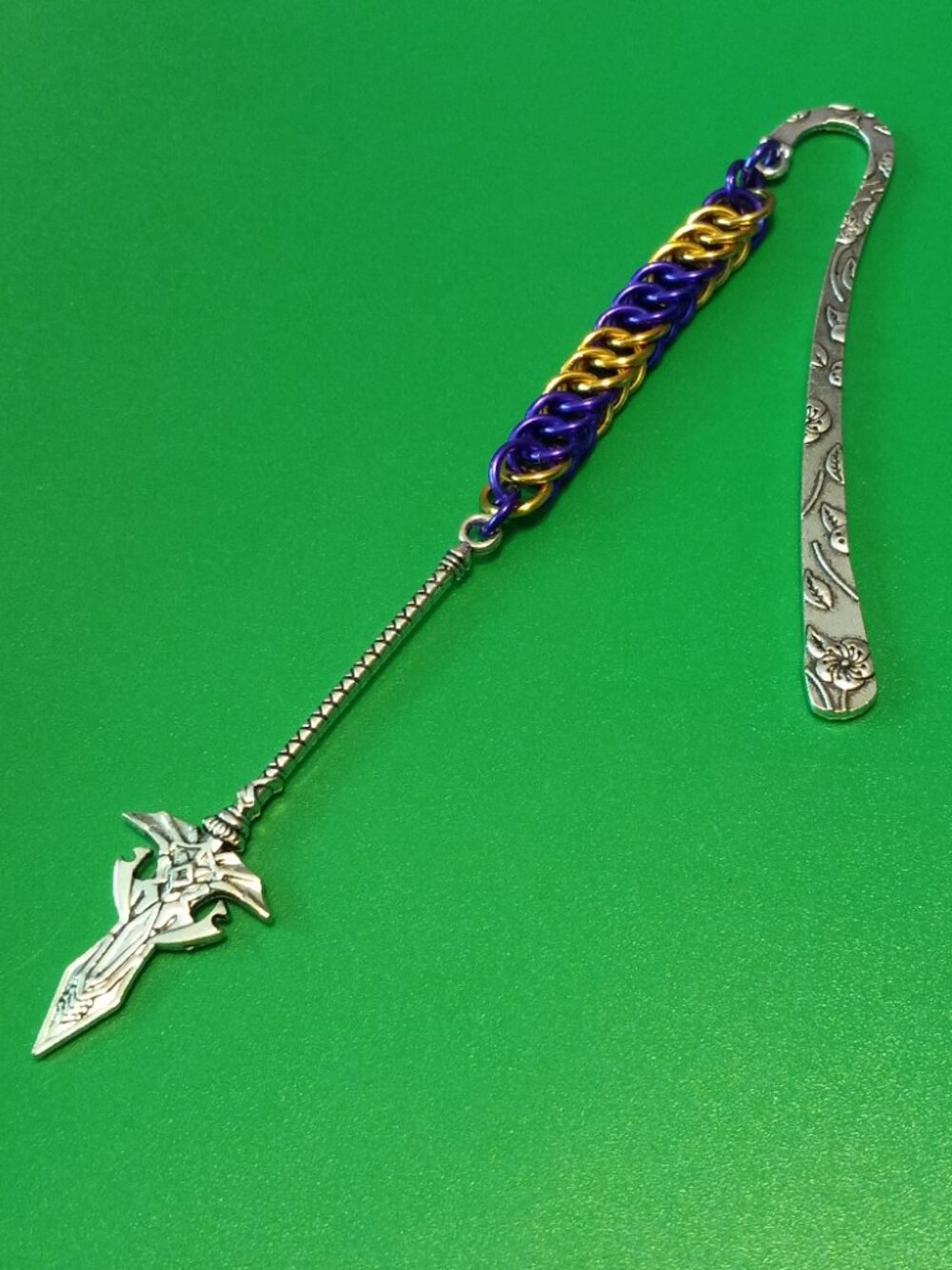 Purple & Gold Chain Mail Bookmark with Spear
